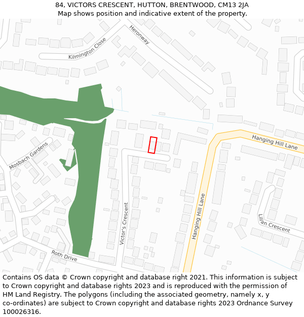 84, VICTORS CRESCENT, HUTTON, BRENTWOOD, CM13 2JA: Location map and indicative extent of plot