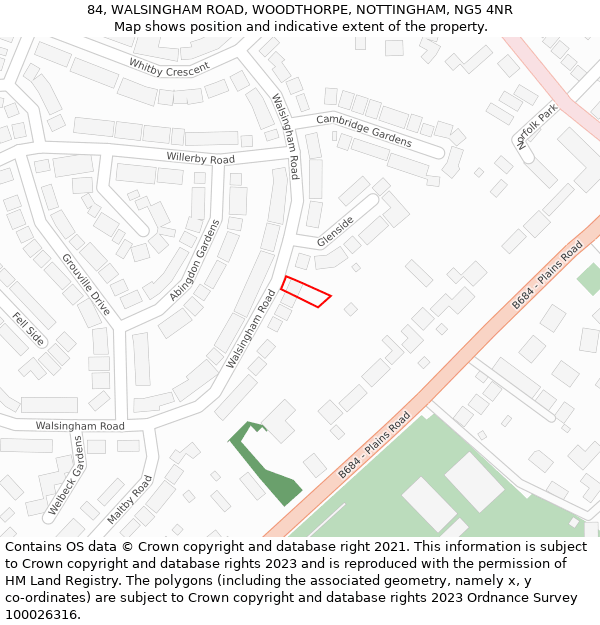 84, WALSINGHAM ROAD, WOODTHORPE, NOTTINGHAM, NG5 4NR: Location map and indicative extent of plot