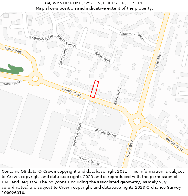 84, WANLIP ROAD, SYSTON, LEICESTER, LE7 1PB: Location map and indicative extent of plot