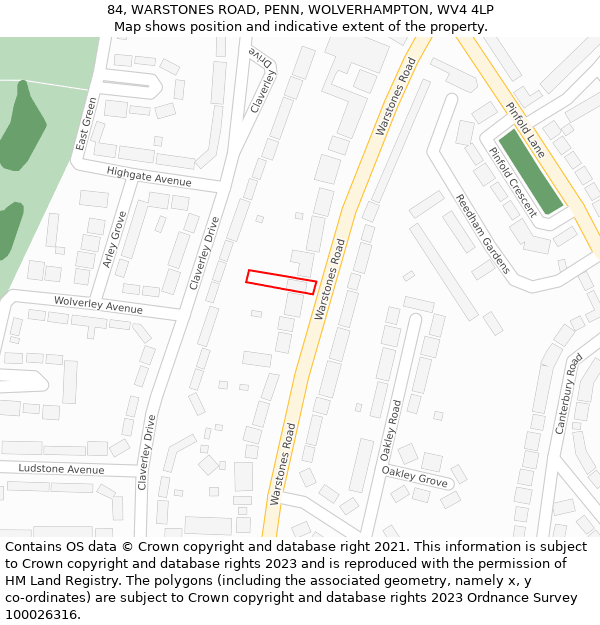 84, WARSTONES ROAD, PENN, WOLVERHAMPTON, WV4 4LP: Location map and indicative extent of plot