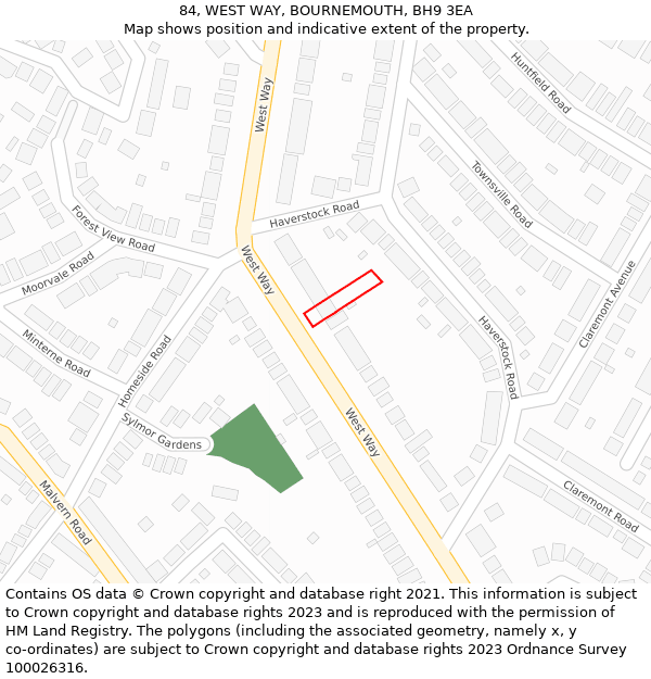 84, WEST WAY, BOURNEMOUTH, BH9 3EA: Location map and indicative extent of plot