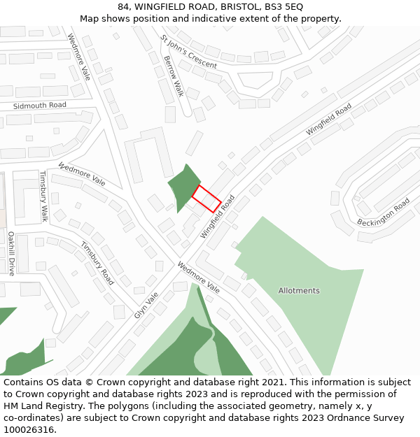 84, WINGFIELD ROAD, BRISTOL, BS3 5EQ: Location map and indicative extent of plot