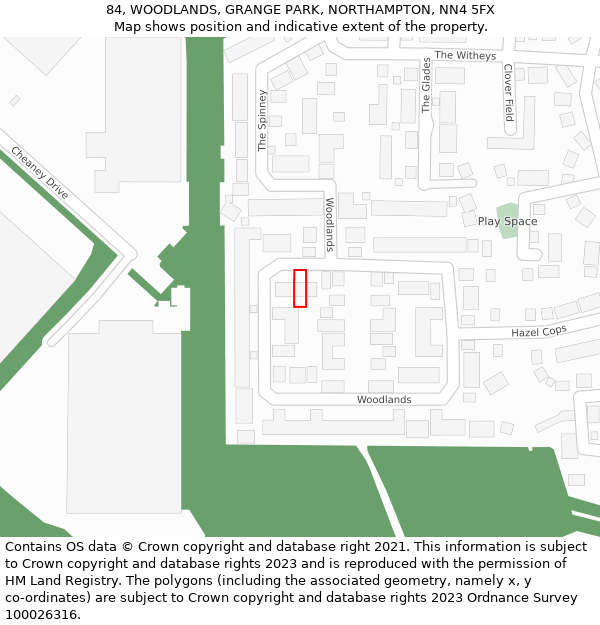 84, WOODLANDS, GRANGE PARK, NORTHAMPTON, NN4 5FX: Location map and indicative extent of plot
