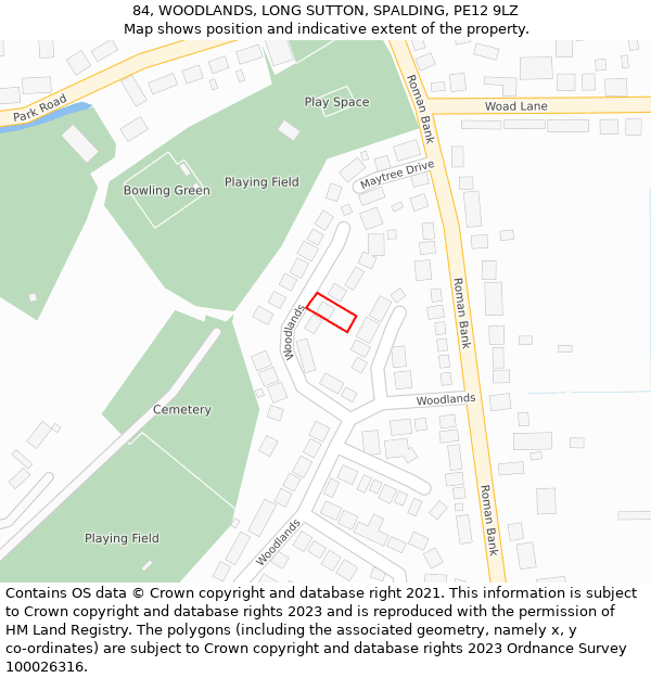 84, WOODLANDS, LONG SUTTON, SPALDING, PE12 9LZ: Location map and indicative extent of plot