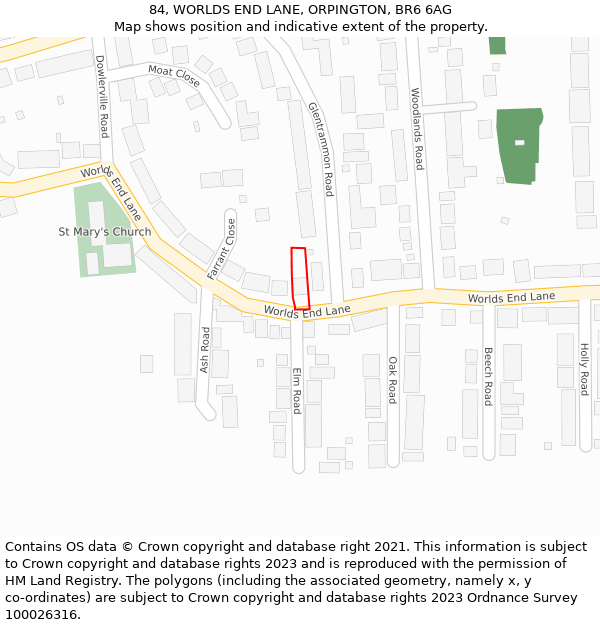 84, WORLDS END LANE, ORPINGTON, BR6 6AG: Location map and indicative extent of plot