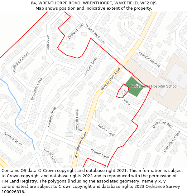 84, WRENTHORPE ROAD, WRENTHORPE, WAKEFIELD, WF2 0JS: Location map and indicative extent of plot