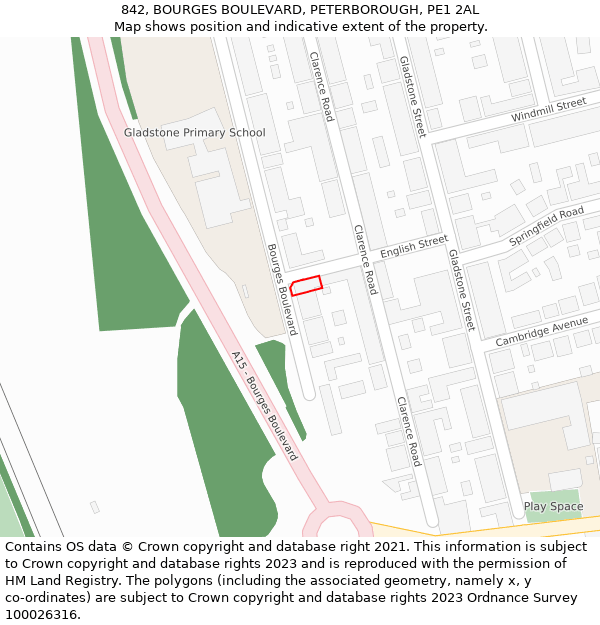 842, BOURGES BOULEVARD, PETERBOROUGH, PE1 2AL: Location map and indicative extent of plot