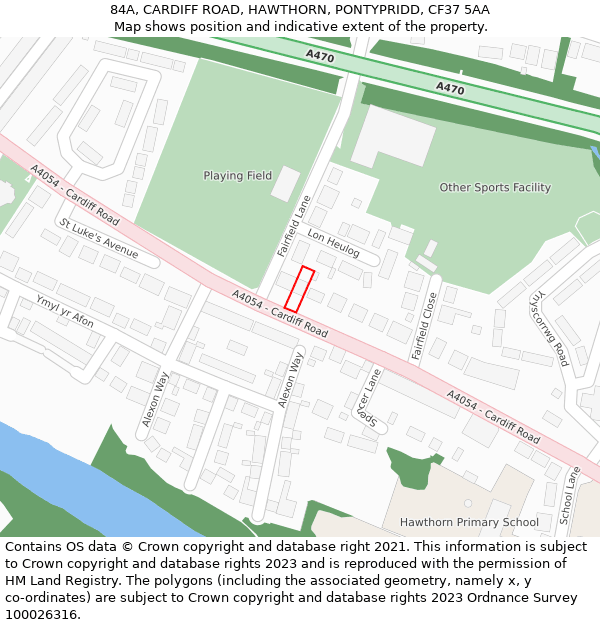 84A, CARDIFF ROAD, HAWTHORN, PONTYPRIDD, CF37 5AA: Location map and indicative extent of plot