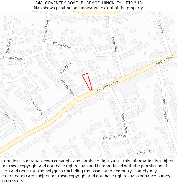 84A, COVENTRY ROAD, BURBAGE, HINCKLEY, LE10 2HR: Location map and indicative extent of plot