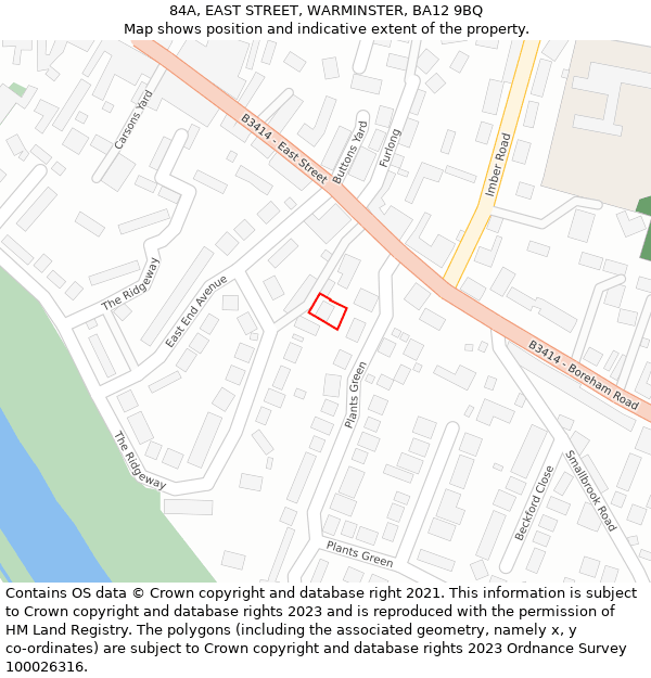 84A, EAST STREET, WARMINSTER, BA12 9BQ: Location map and indicative extent of plot