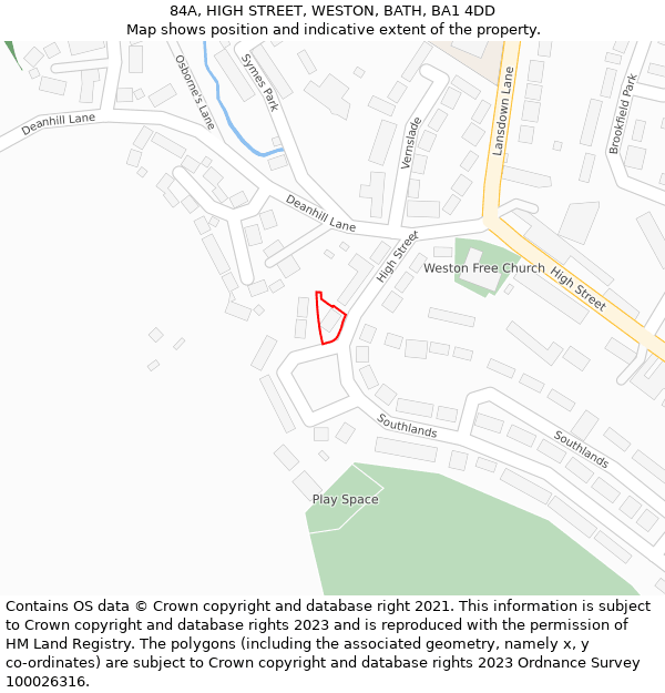 84A, HIGH STREET, WESTON, BATH, BA1 4DD: Location map and indicative extent of plot