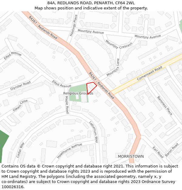 84A, REDLANDS ROAD, PENARTH, CF64 2WL: Location map and indicative extent of plot