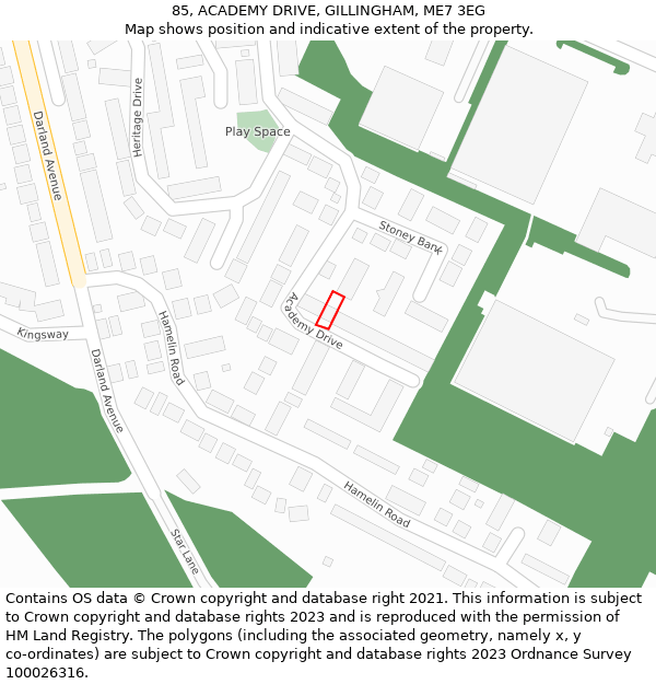 85, ACADEMY DRIVE, GILLINGHAM, ME7 3EG: Location map and indicative extent of plot