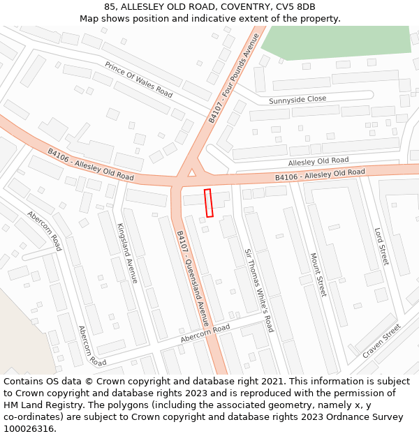 85, ALLESLEY OLD ROAD, COVENTRY, CV5 8DB: Location map and indicative extent of plot