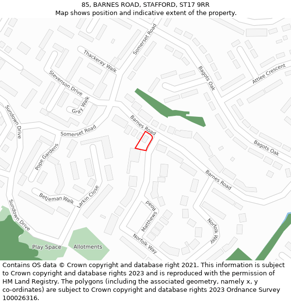 85, BARNES ROAD, STAFFORD, ST17 9RR: Location map and indicative extent of plot