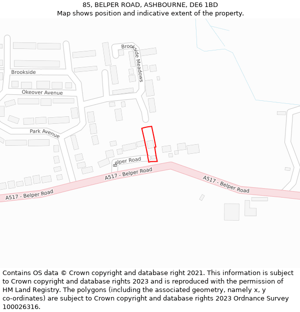 85, BELPER ROAD, ASHBOURNE, DE6 1BD: Location map and indicative extent of plot