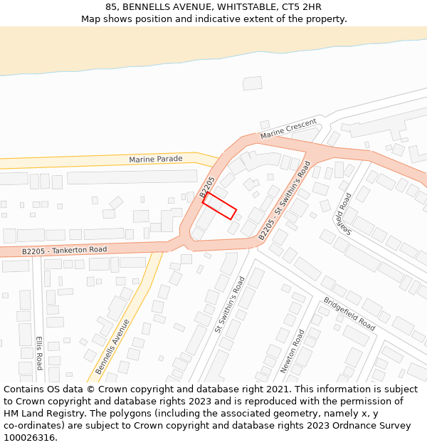 85, BENNELLS AVENUE, WHITSTABLE, CT5 2HR: Location map and indicative extent of plot