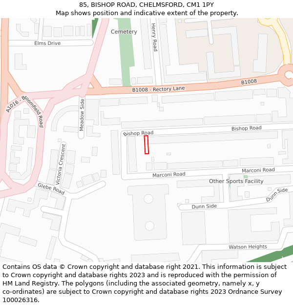 85, BISHOP ROAD, CHELMSFORD, CM1 1PY: Location map and indicative extent of plot