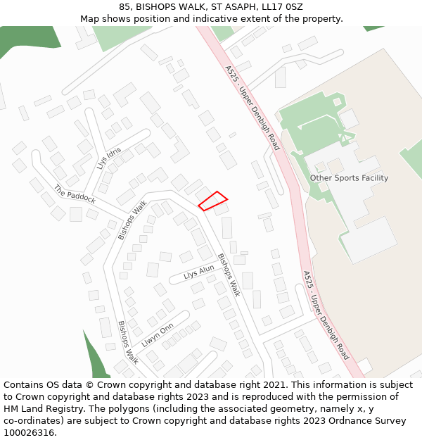 85, BISHOPS WALK, ST ASAPH, LL17 0SZ: Location map and indicative extent of plot