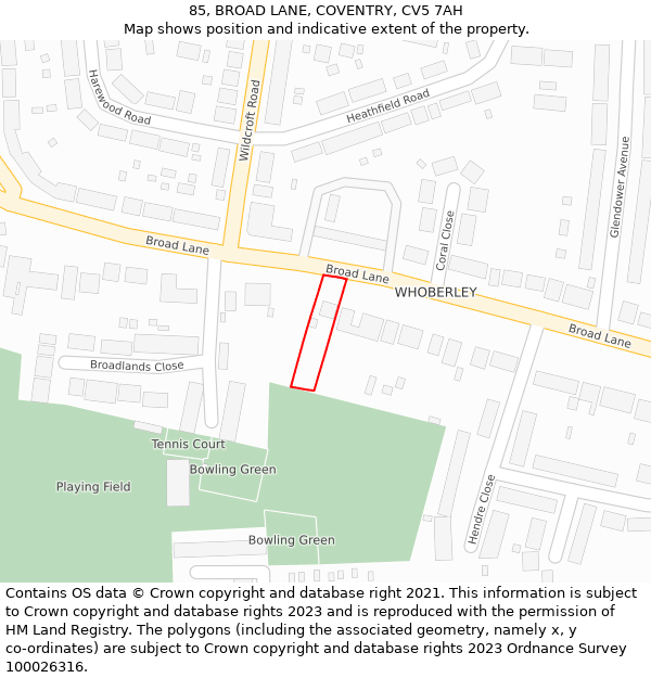 85, BROAD LANE, COVENTRY, CV5 7AH: Location map and indicative extent of plot