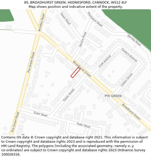 85, BROADHURST GREEN, HEDNESFORD, CANNOCK, WS12 4LF: Location map and indicative extent of plot