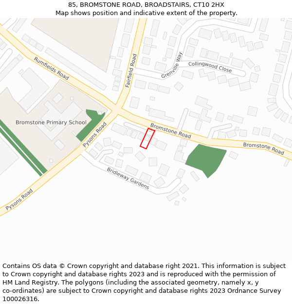 85, BROMSTONE ROAD, BROADSTAIRS, CT10 2HX: Location map and indicative extent of plot