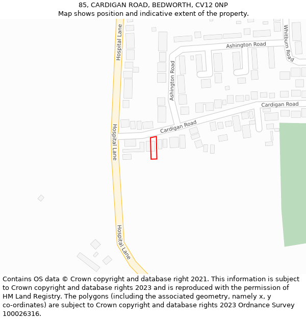 85, CARDIGAN ROAD, BEDWORTH, CV12 0NP: Location map and indicative extent of plot