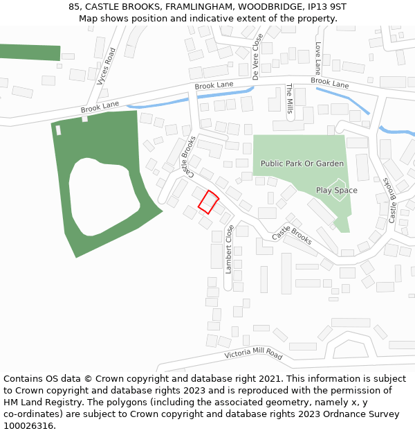 85, CASTLE BROOKS, FRAMLINGHAM, WOODBRIDGE, IP13 9ST: Location map and indicative extent of plot