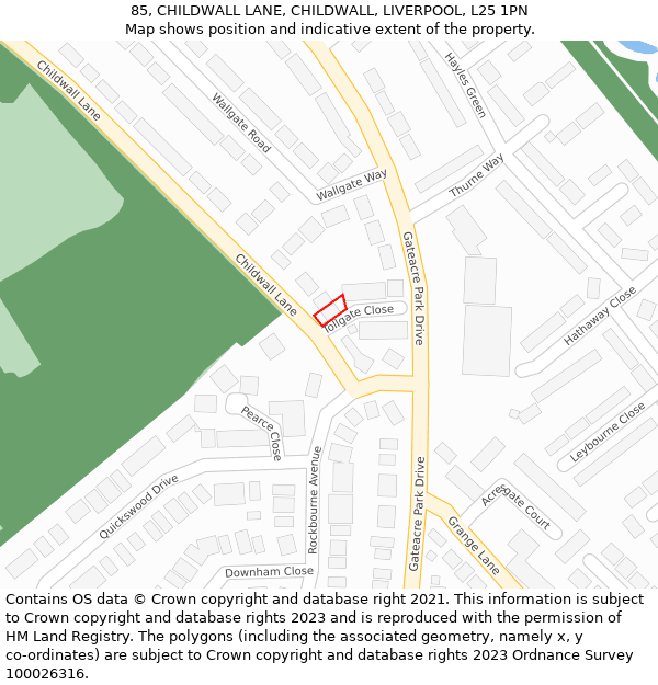 85, CHILDWALL LANE, CHILDWALL, LIVERPOOL, L25 1PN: Location map and indicative extent of plot