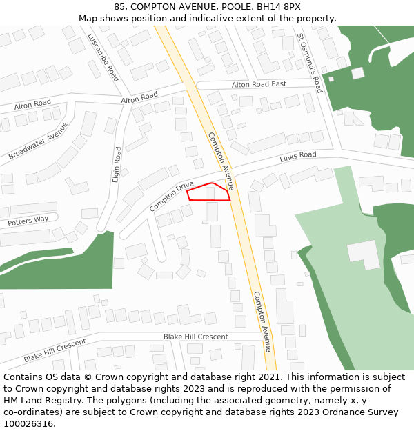 85, COMPTON AVENUE, POOLE, BH14 8PX: Location map and indicative extent of plot