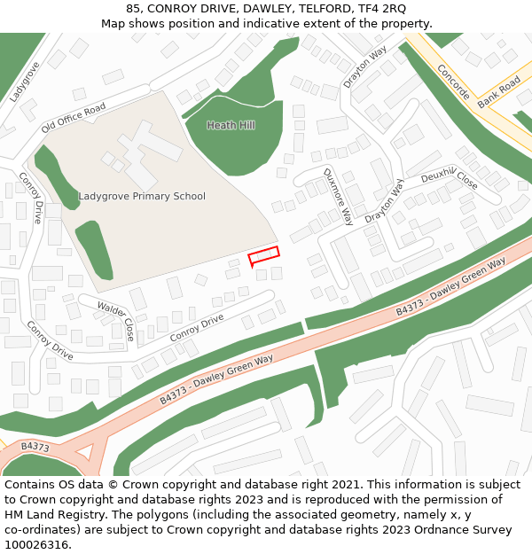 85, CONROY DRIVE, DAWLEY, TELFORD, TF4 2RQ: Location map and indicative extent of plot