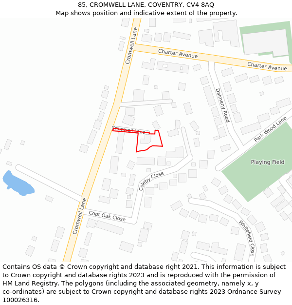 85, CROMWELL LANE, COVENTRY, CV4 8AQ: Location map and indicative extent of plot