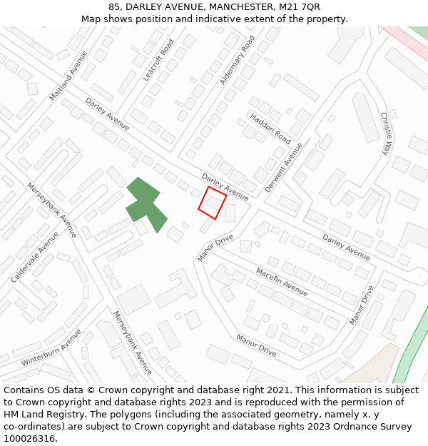 85, DARLEY AVENUE, MANCHESTER, M21 7QR: Location map and indicative extent of plot