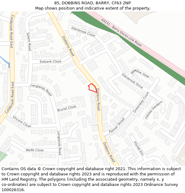 85, DOBBINS ROAD, BARRY, CF63 2NP: Location map and indicative extent of plot