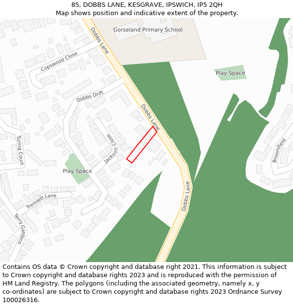 85, DOBBS LANE, KESGRAVE, IPSWICH, IP5 2QH: Location map and indicative extent of plot