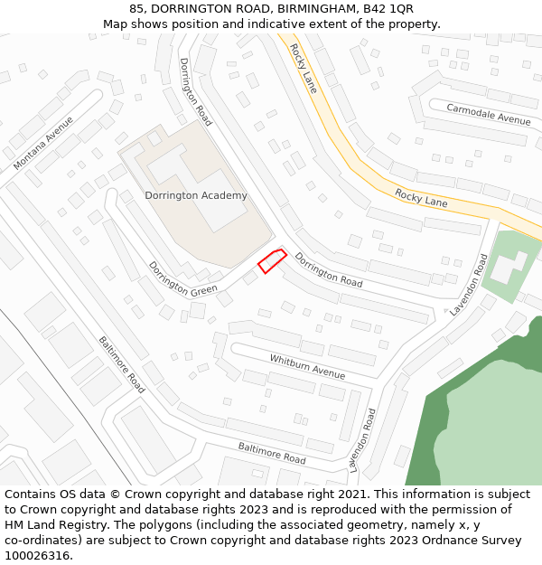 85, DORRINGTON ROAD, BIRMINGHAM, B42 1QR: Location map and indicative extent of plot