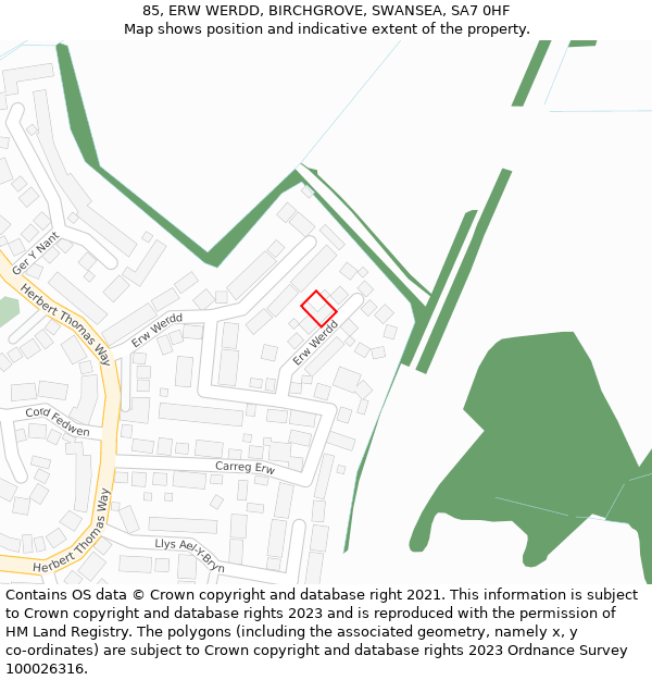 85, ERW WERDD, BIRCHGROVE, SWANSEA, SA7 0HF: Location map and indicative extent of plot