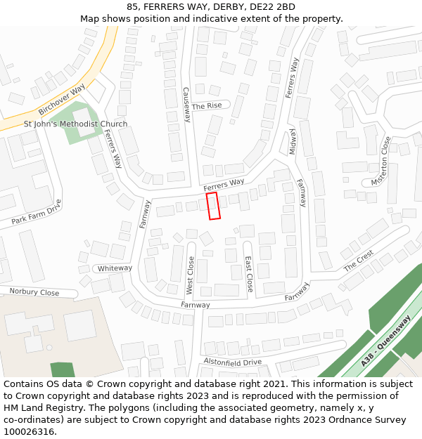 85, FERRERS WAY, DERBY, DE22 2BD: Location map and indicative extent of plot
