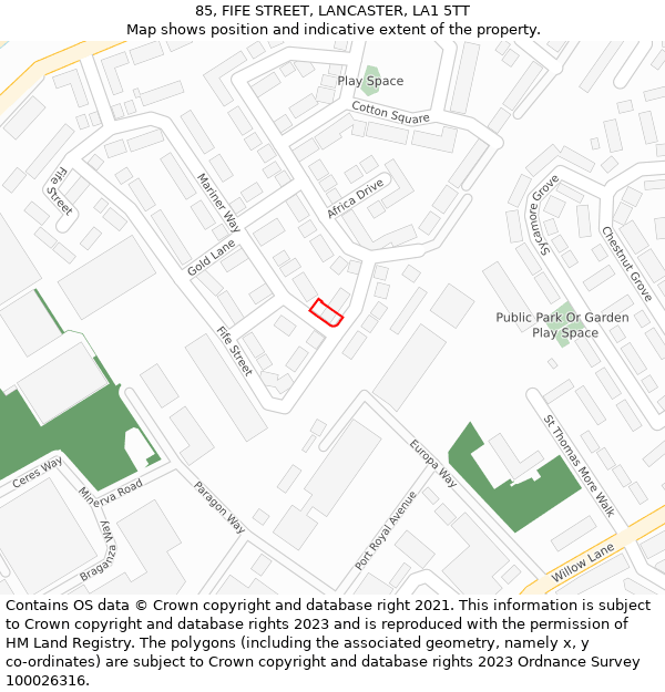 85, FIFE STREET, LANCASTER, LA1 5TT: Location map and indicative extent of plot