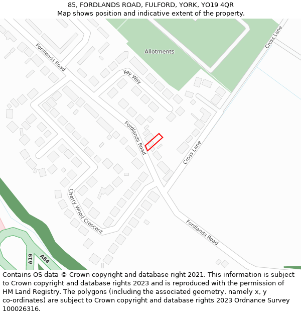 85, FORDLANDS ROAD, FULFORD, YORK, YO19 4QR: Location map and indicative extent of plot