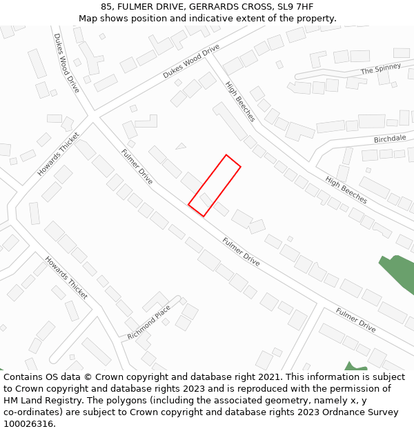 85, FULMER DRIVE, GERRARDS CROSS, SL9 7HF: Location map and indicative extent of plot