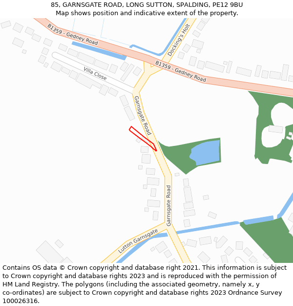 85, GARNSGATE ROAD, LONG SUTTON, SPALDING, PE12 9BU: Location map and indicative extent of plot