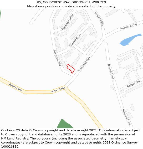 85, GOLDCREST WAY, DROITWICH, WR9 7TN: Location map and indicative extent of plot