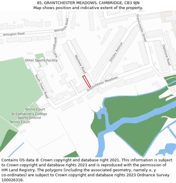 85, GRANTCHESTER MEADOWS, CAMBRIDGE, CB3 9JN: Location map and indicative extent of plot