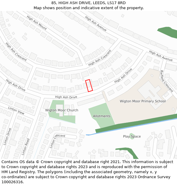 85, HIGH ASH DRIVE, LEEDS, LS17 8RD: Location map and indicative extent of plot