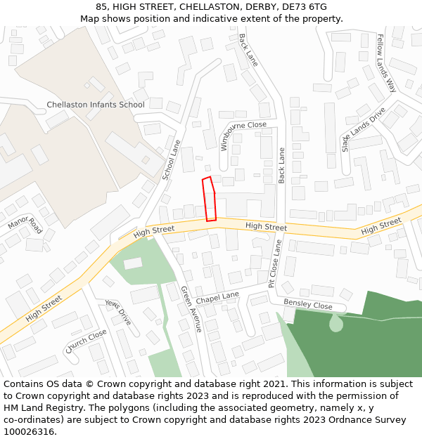 85, HIGH STREET, CHELLASTON, DERBY, DE73 6TG: Location map and indicative extent of plot
