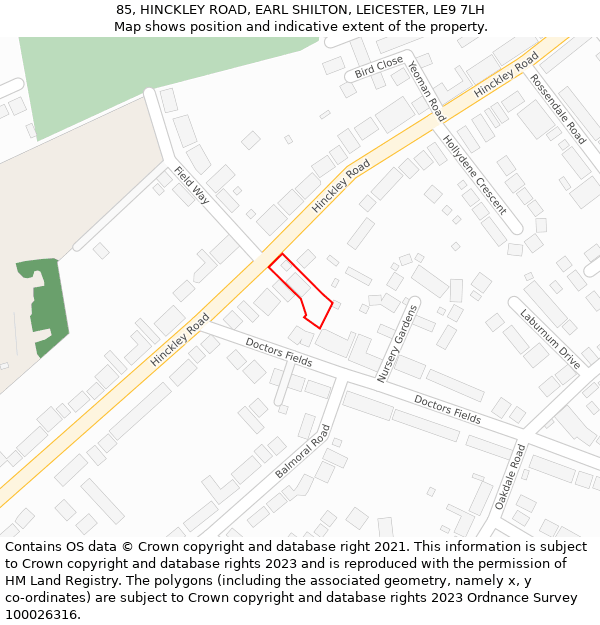 85, HINCKLEY ROAD, EARL SHILTON, LEICESTER, LE9 7LH: Location map and indicative extent of plot
