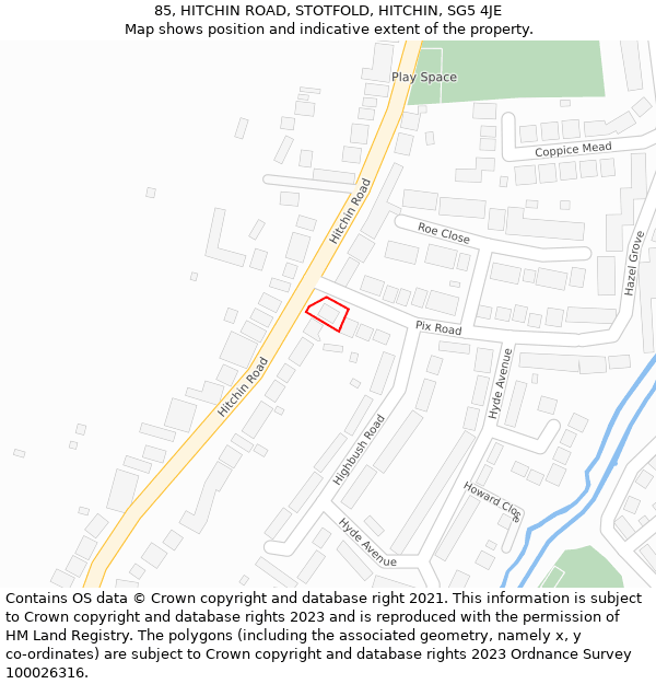 85, HITCHIN ROAD, STOTFOLD, HITCHIN, SG5 4JE: Location map and indicative extent of plot