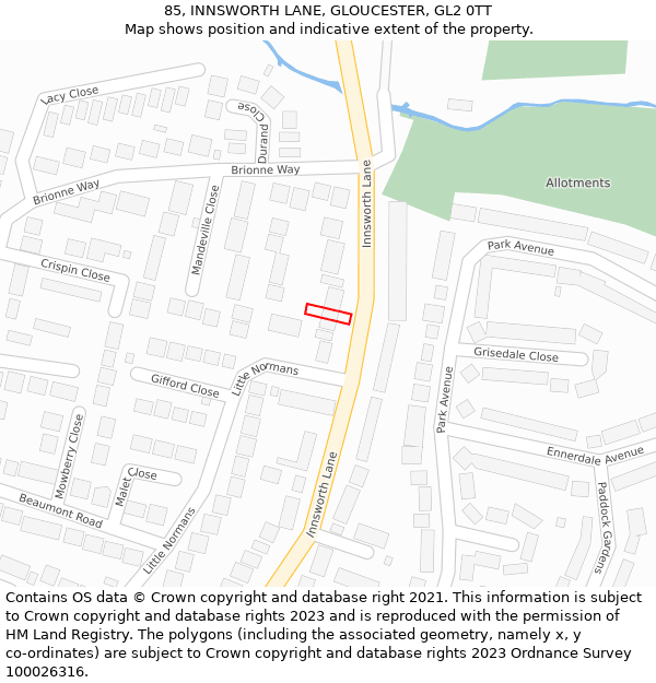 85, INNSWORTH LANE, GLOUCESTER, GL2 0TT: Location map and indicative extent of plot