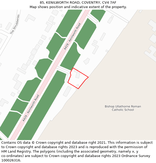 85, KENILWORTH ROAD, COVENTRY, CV4 7AF: Location map and indicative extent of plot